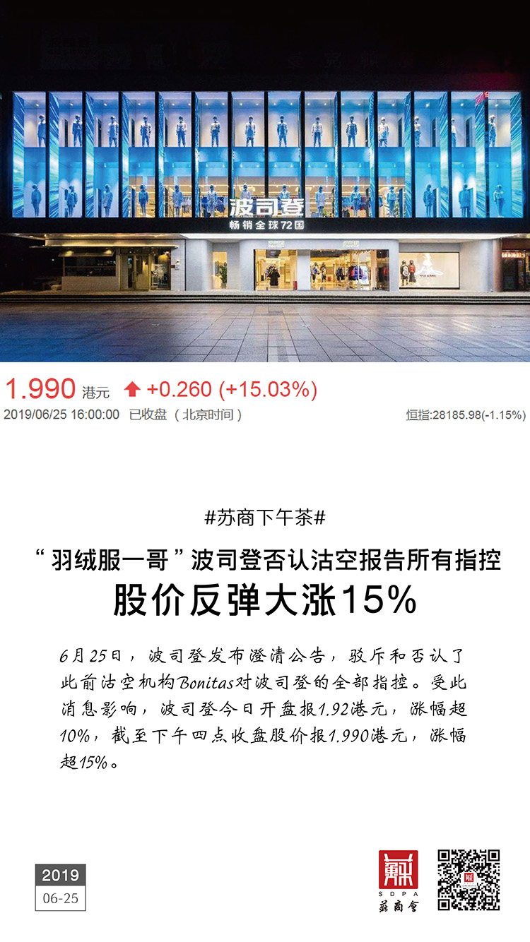 羽絨服一哥波司登否認(rèn)沽空?qǐng)?bào)告所有指控 股價(jià)反彈大漲15%